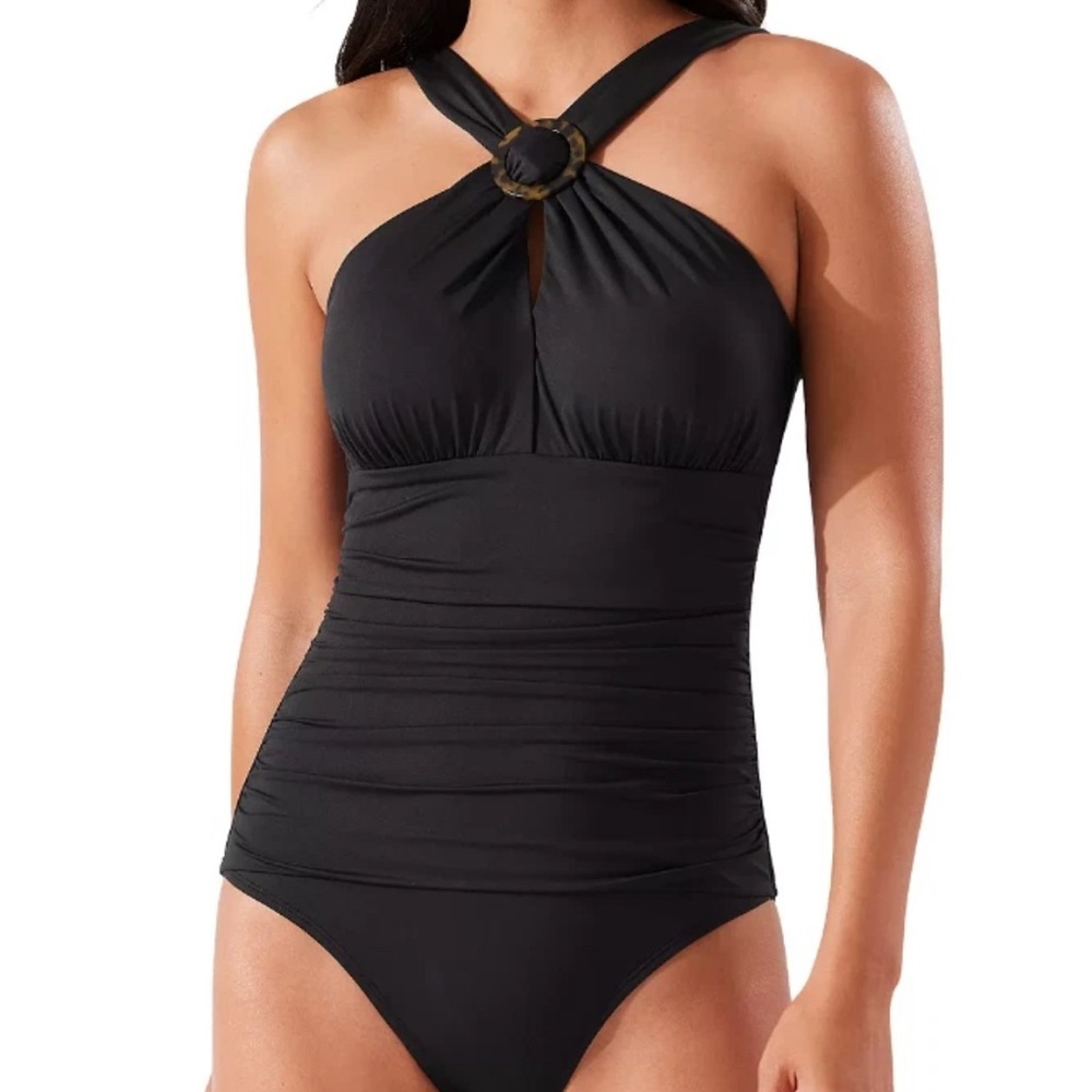 Tommy Bahama Black Pearl High-Neck One-Piece Beach Vacation Resort Wear Swimsuit